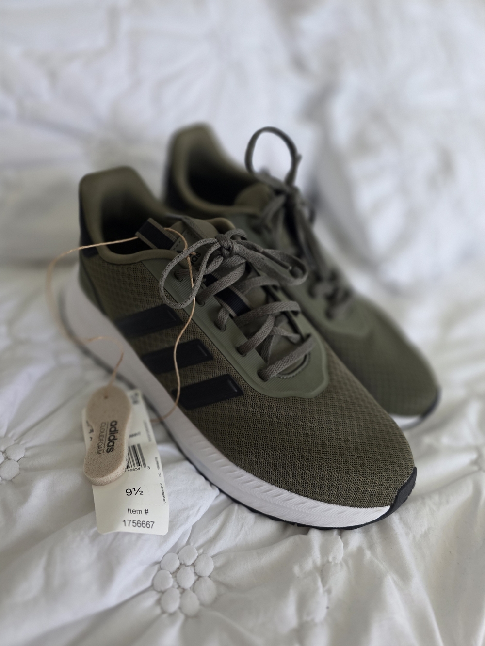 NWT Adidas - Olive Green Men’s Athletic Sneakers with Black Stripes - Size 9.5
